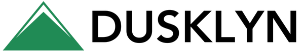 Dusklyn logo with a green triangle on a white background
